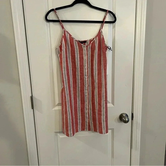 Forever 21 Mini Dress Sz medium Linen blend striped spaghetti straps $5 - Picture 1 of 5